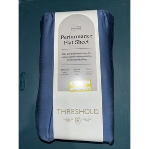 Threshold QUEEN 400 Thread Count Performance Flat Sheet Metallic Blue NEW‎